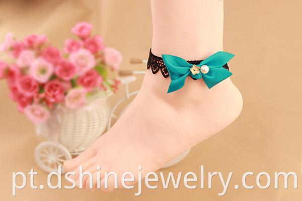 Lace Anklet Bracelet With Bowknot Pearl